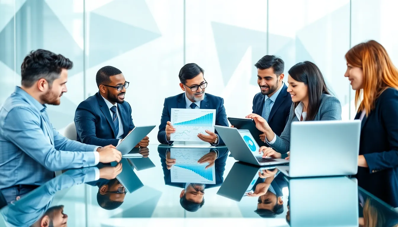 diverse professionals discussing cost saving strategies in a modern office.